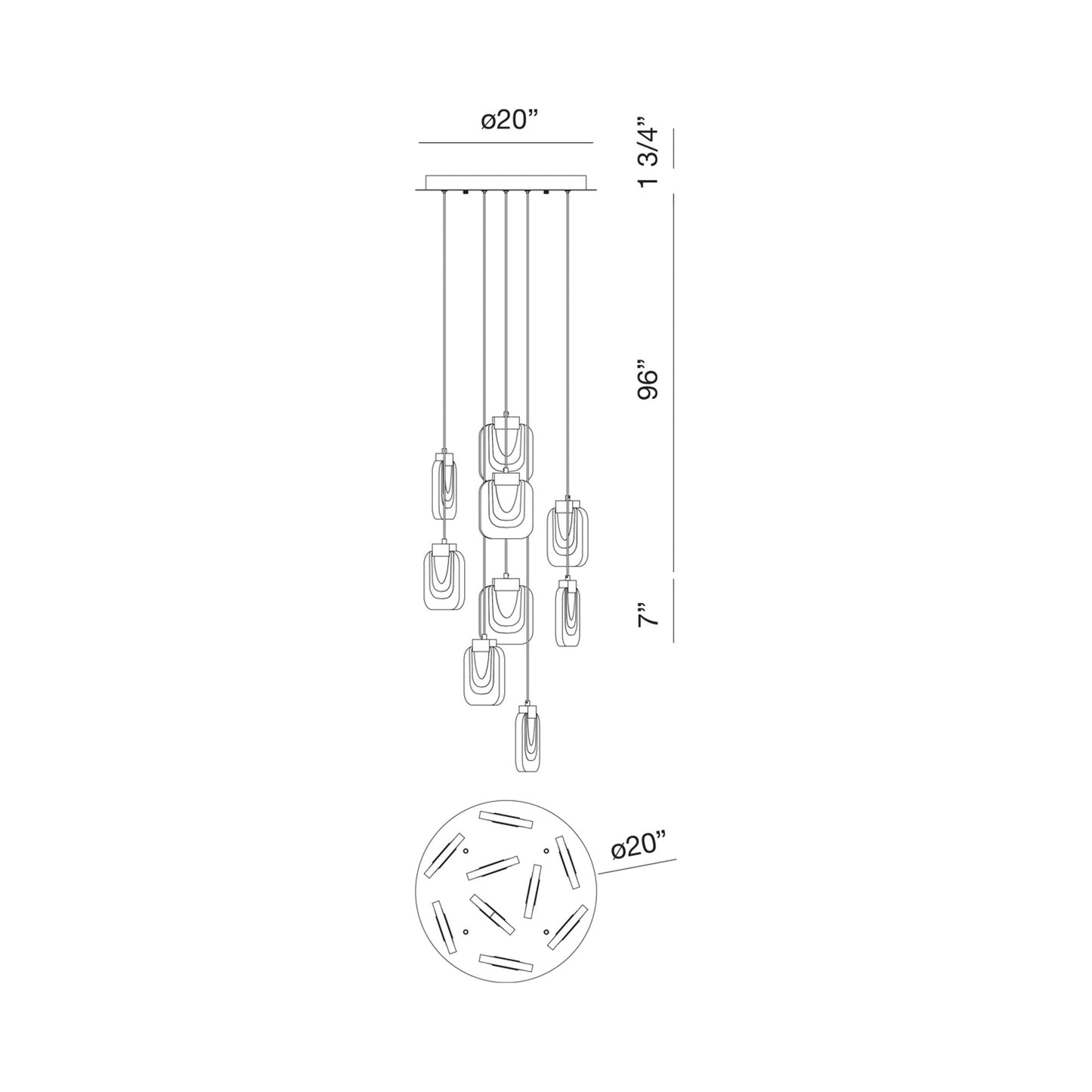Paget LED Chandelier - line drawing.