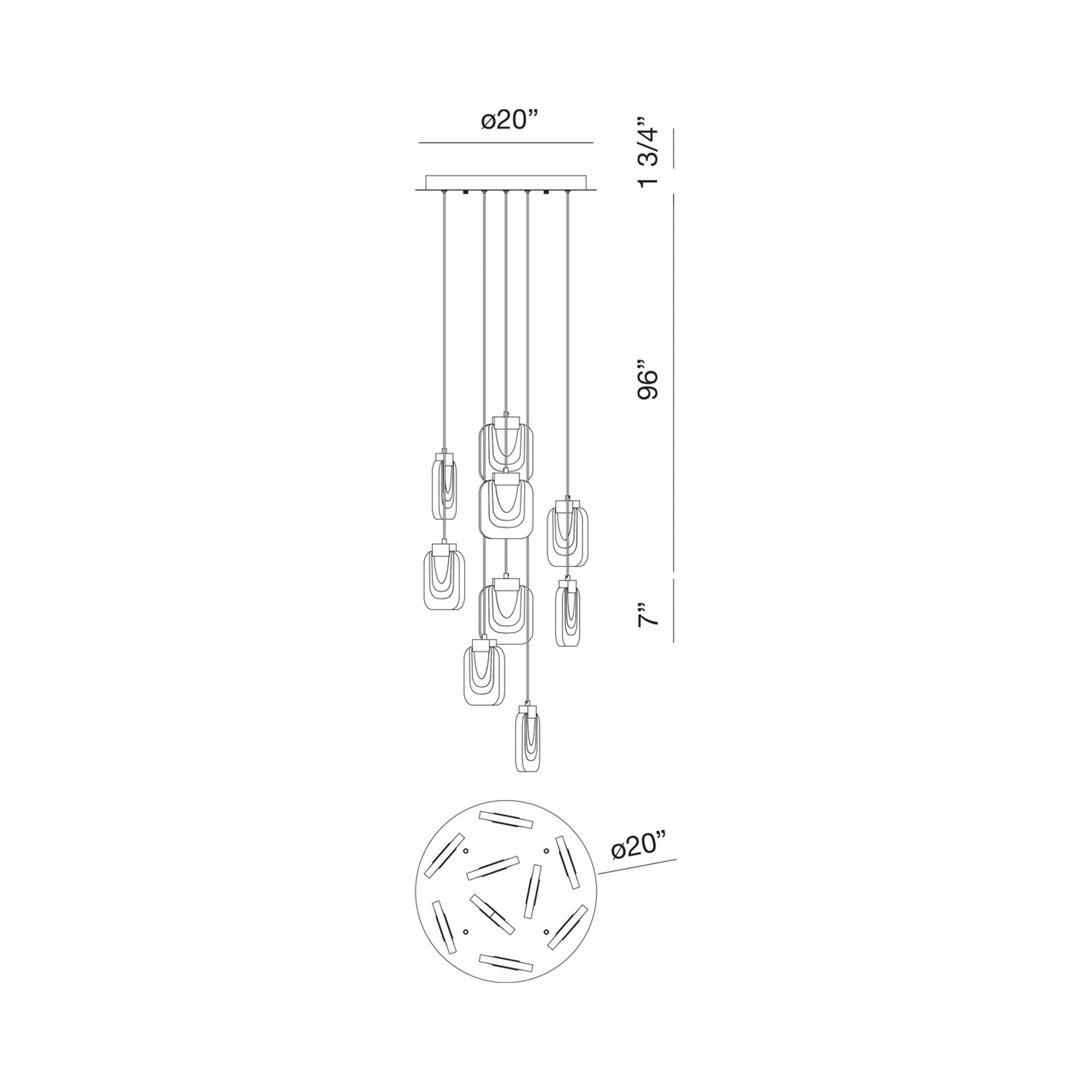 Paget LED Chandelier - line drawing.