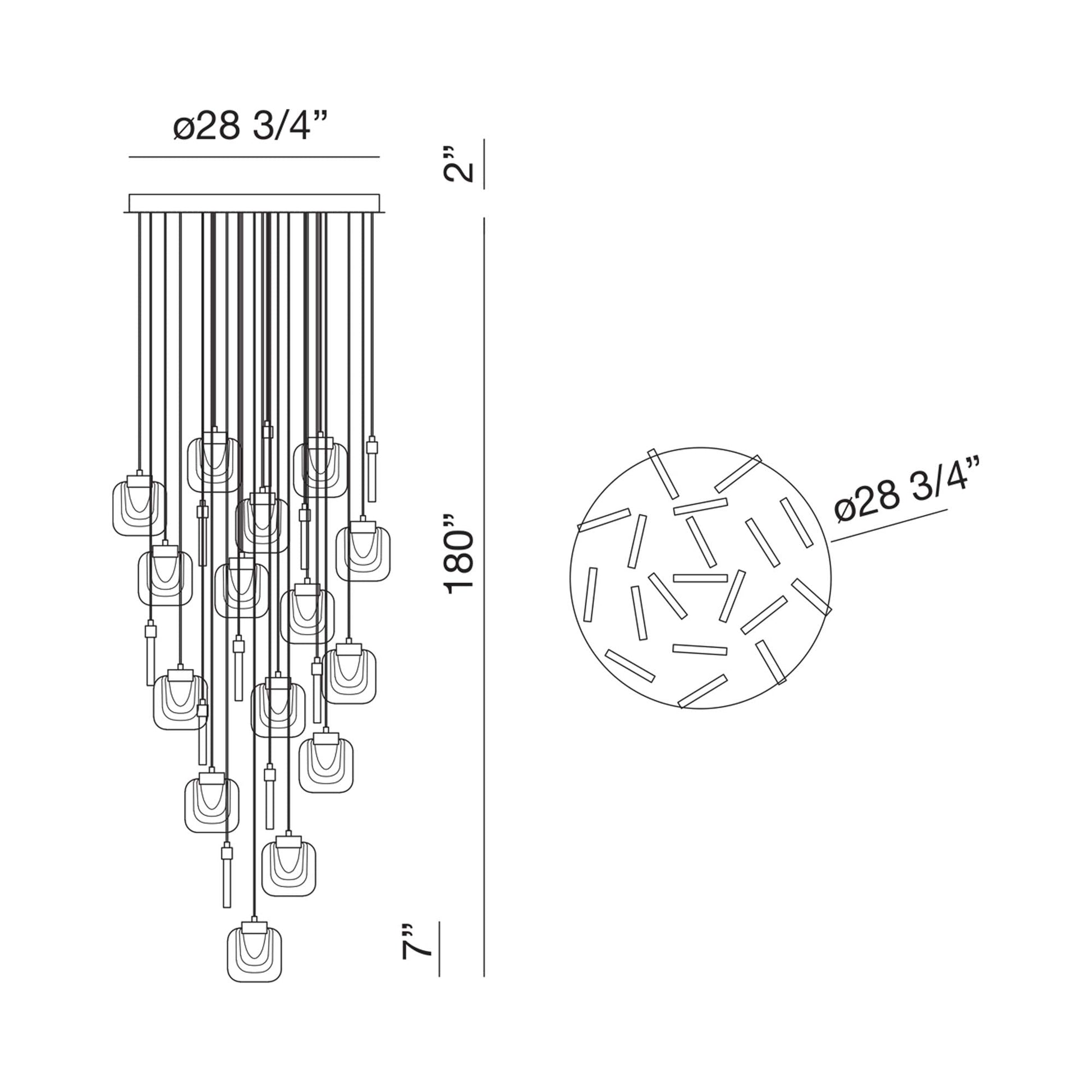 Paget LED Chandelier - line drawing.