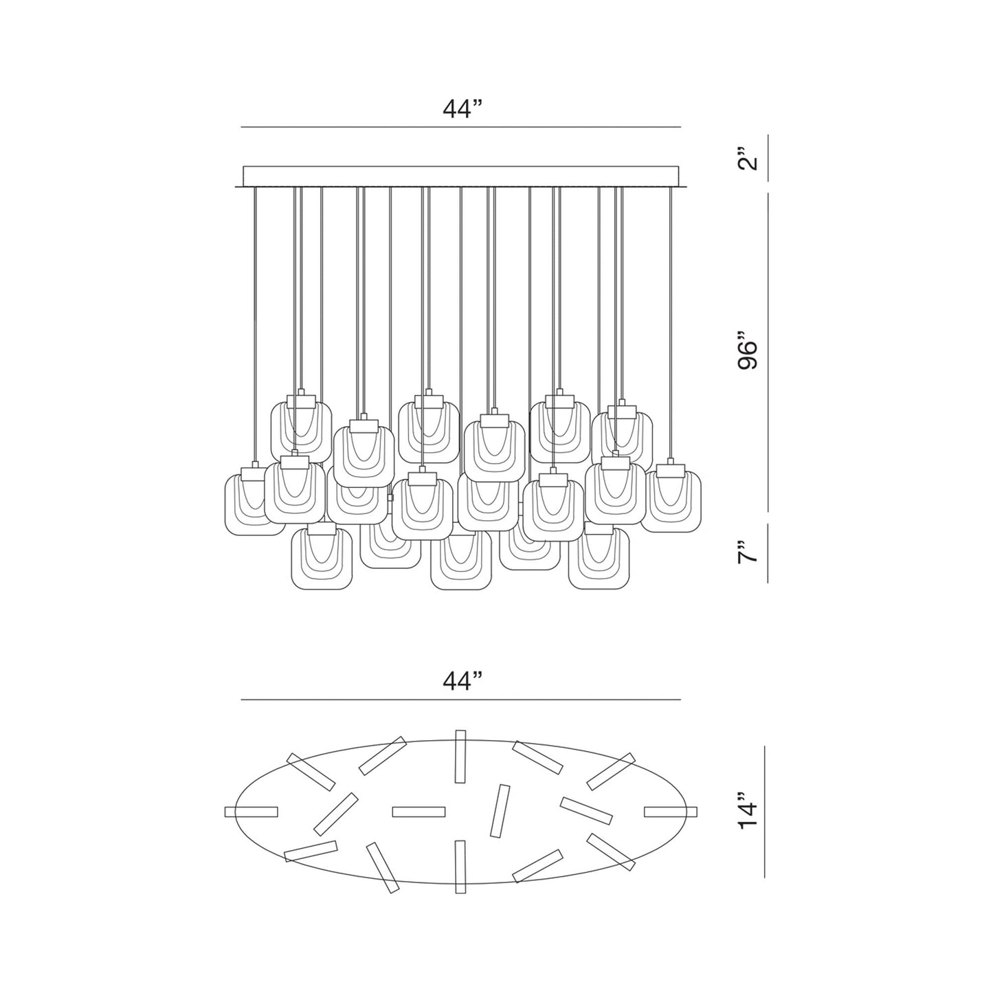 Paget LED Linear Chandelier - line drawing.