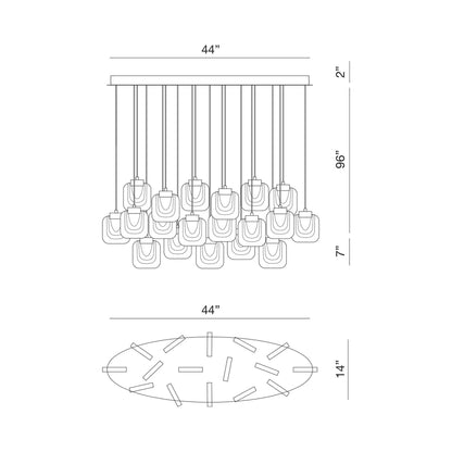 Paget LED Linear Chandelier - line drawing.