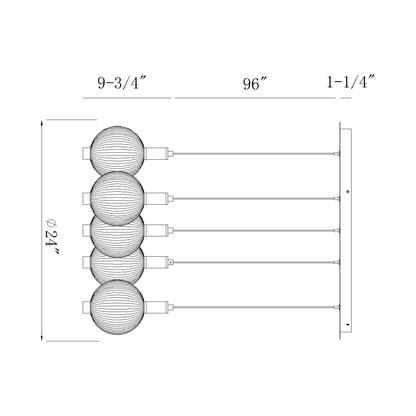 Palmas LED Chandelier - line drawing.