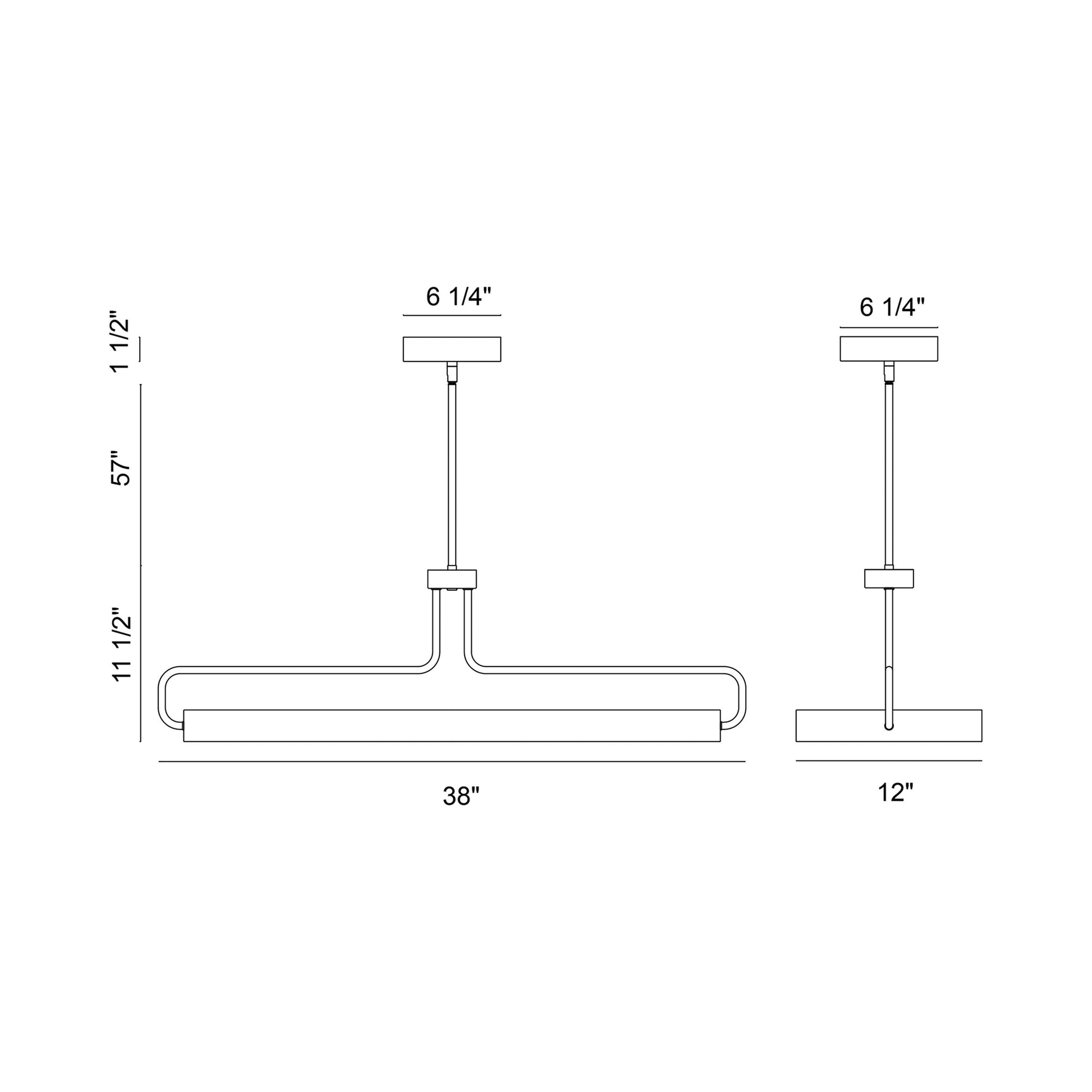 Pemberton LED Linear Pendant Light - line drawing.