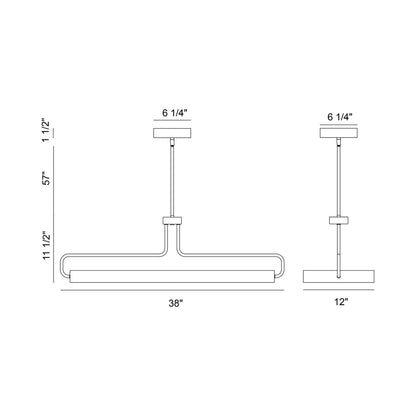 Pemberton LED Linear Pendant Light - line drawing.