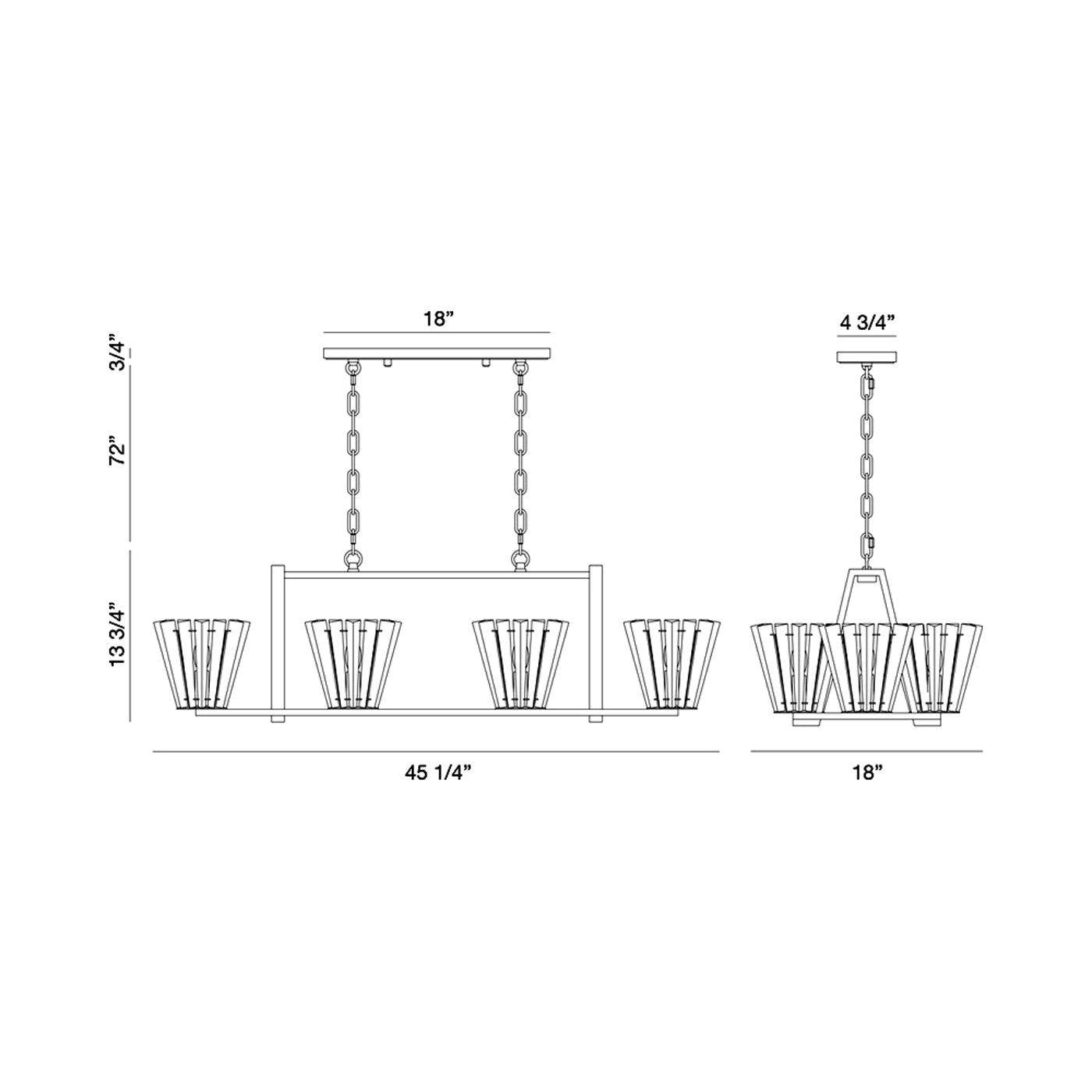Ricca Linear Chandelier - line drawing.