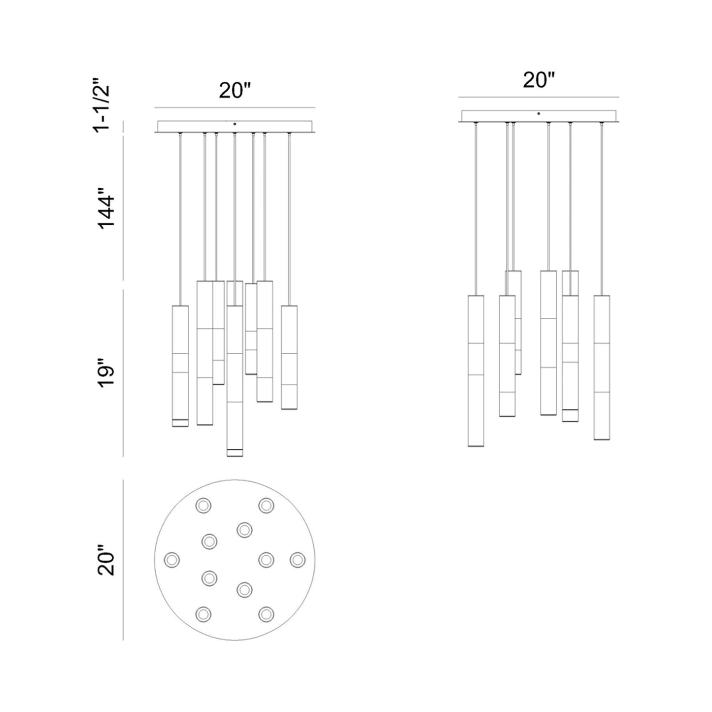 Ronda LED Chandelier - line drawing.