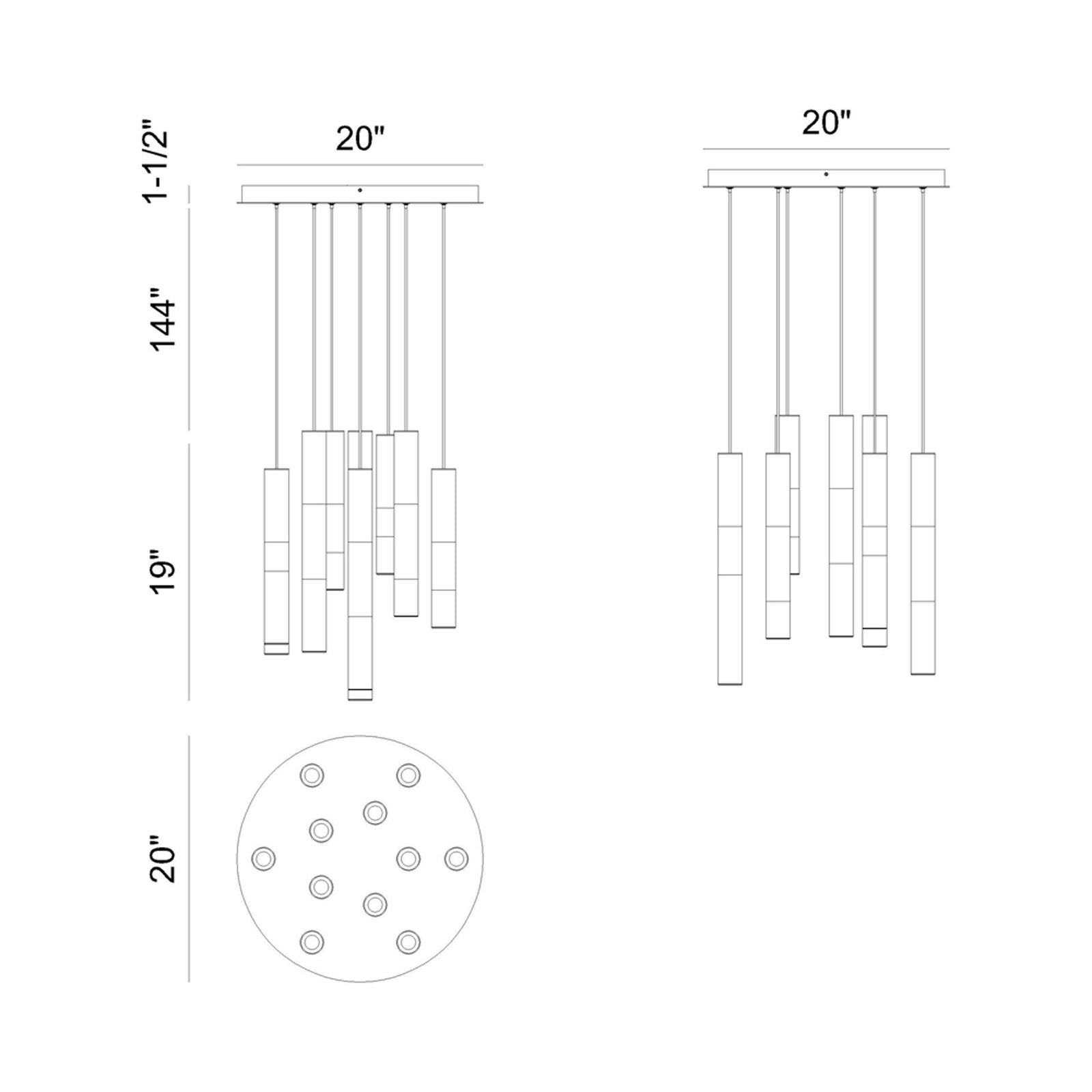 Ronda LED Chandelier - line drawing.