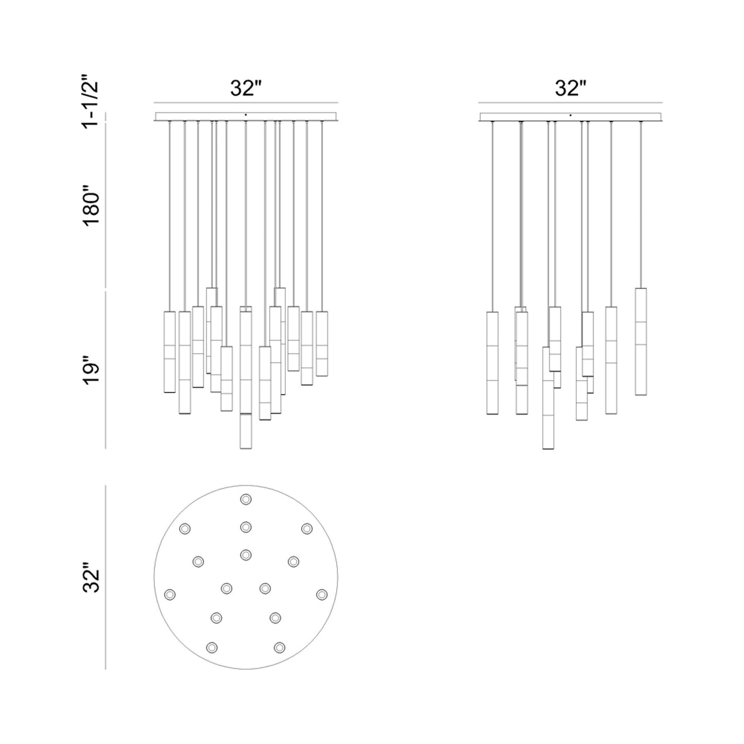 Ronda LED Chandelier - line drawing.