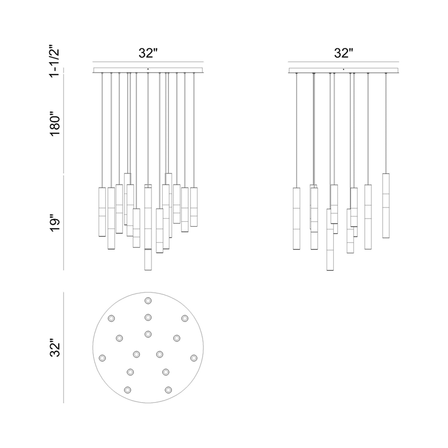 Ronda LED Chandelier - line drawing.