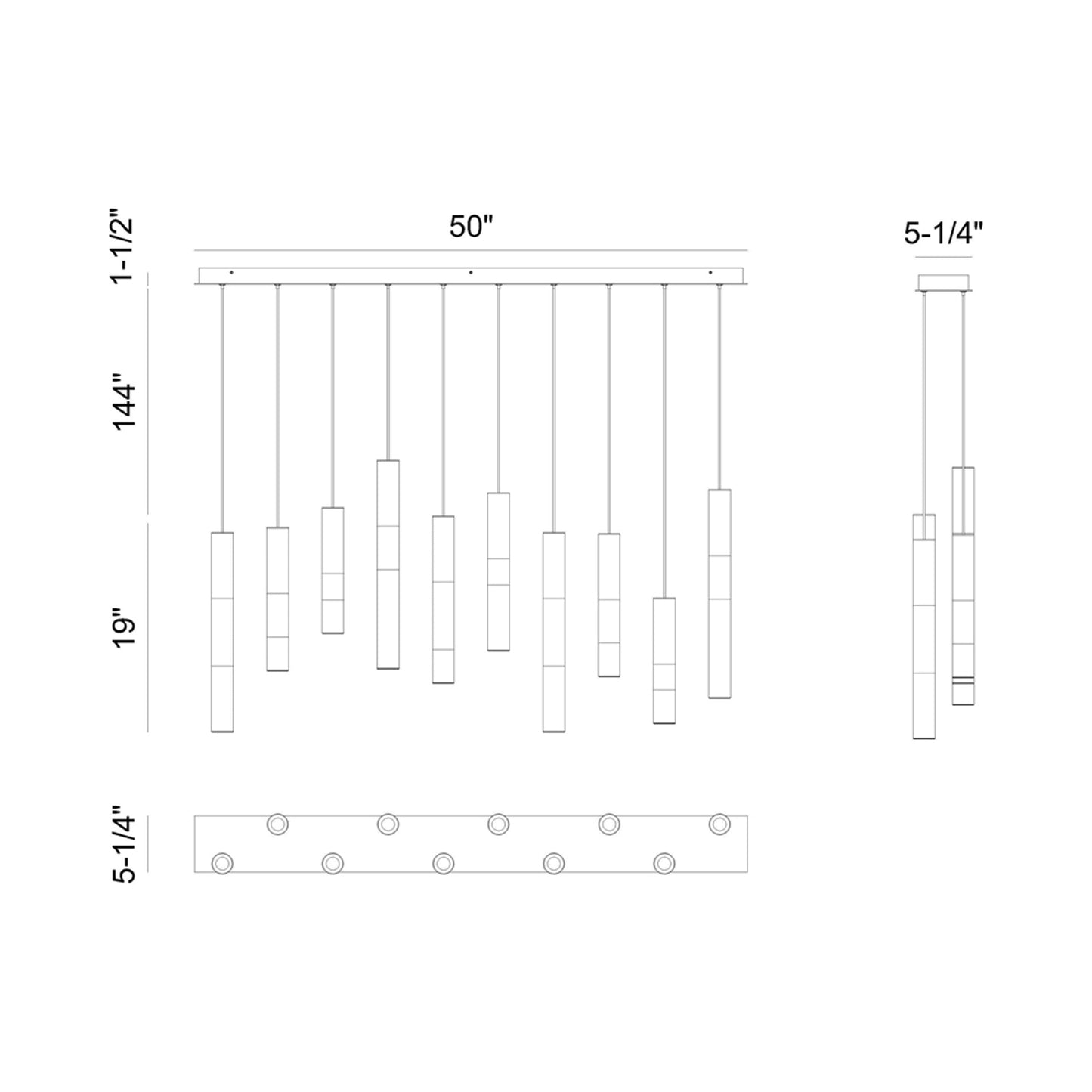 Ronda Linear LED Chandelier - line drawing.