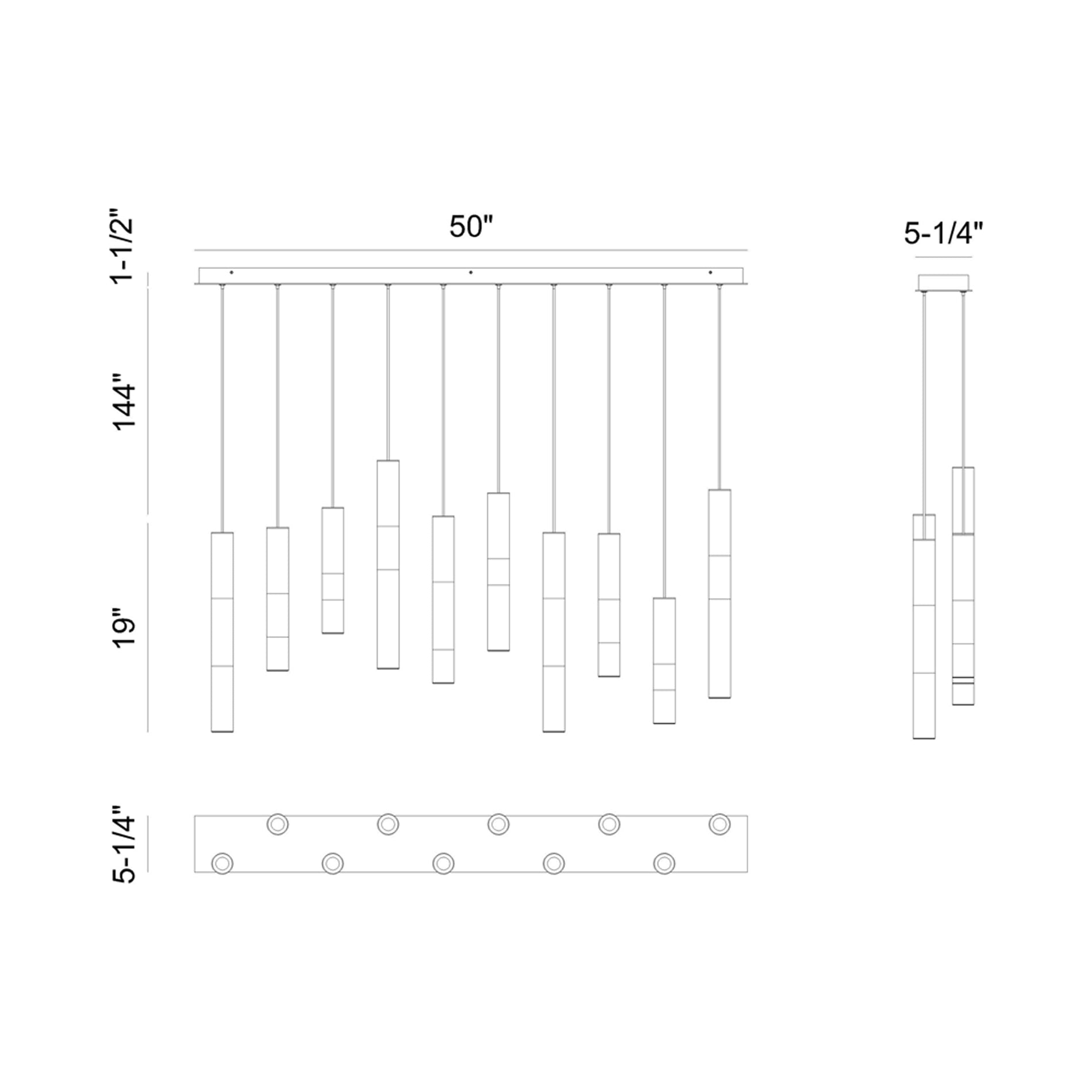 Ronda Linear LED Chandelier - line drawing.