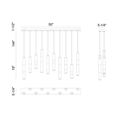 Ronda Linear LED Chandelier - line drawing.