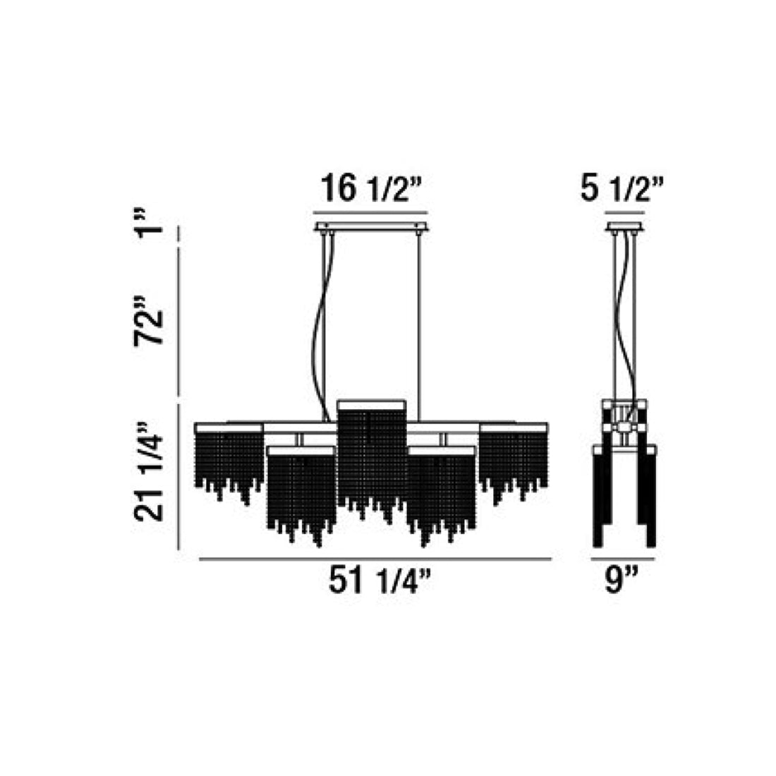 Rossi LED Chandelier - line drawing.