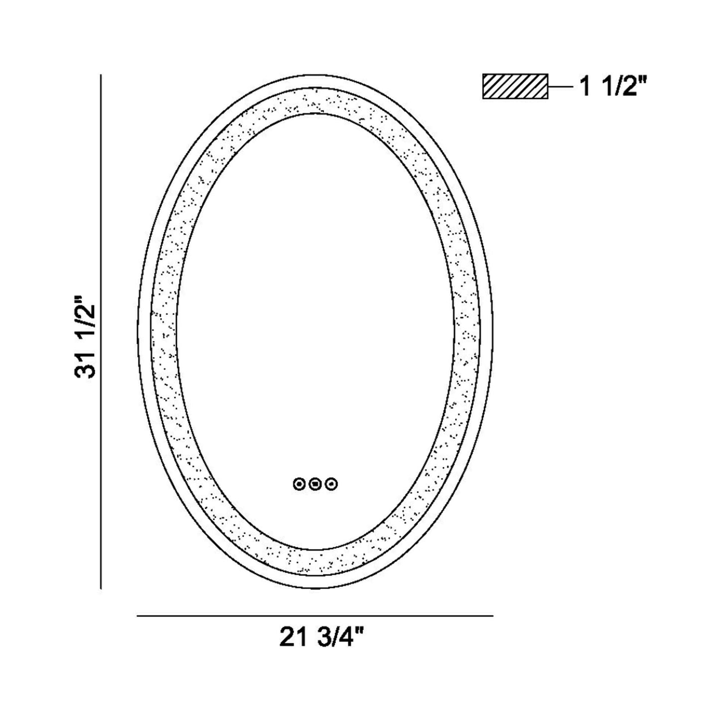 Silvana Oval LED Wall Mirror - line drawing.