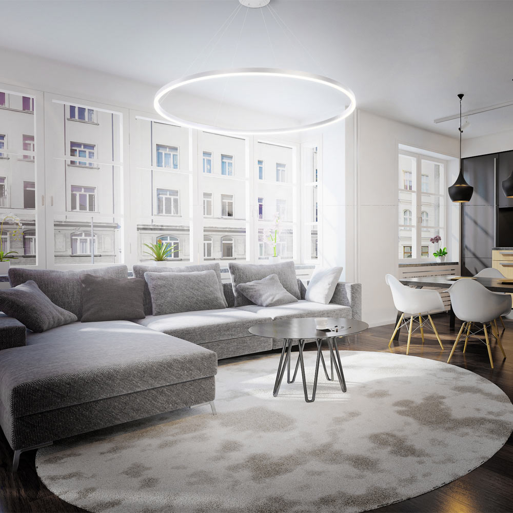 Spunto LED Chandelier in living room.