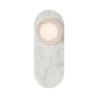 Sternn Outdoor LED Wall Light in Marble White/Clear Ribbed Glass.