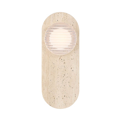 Sternn Outdoor LED Wall Light in Travertine/Clear Ribbed Glass.