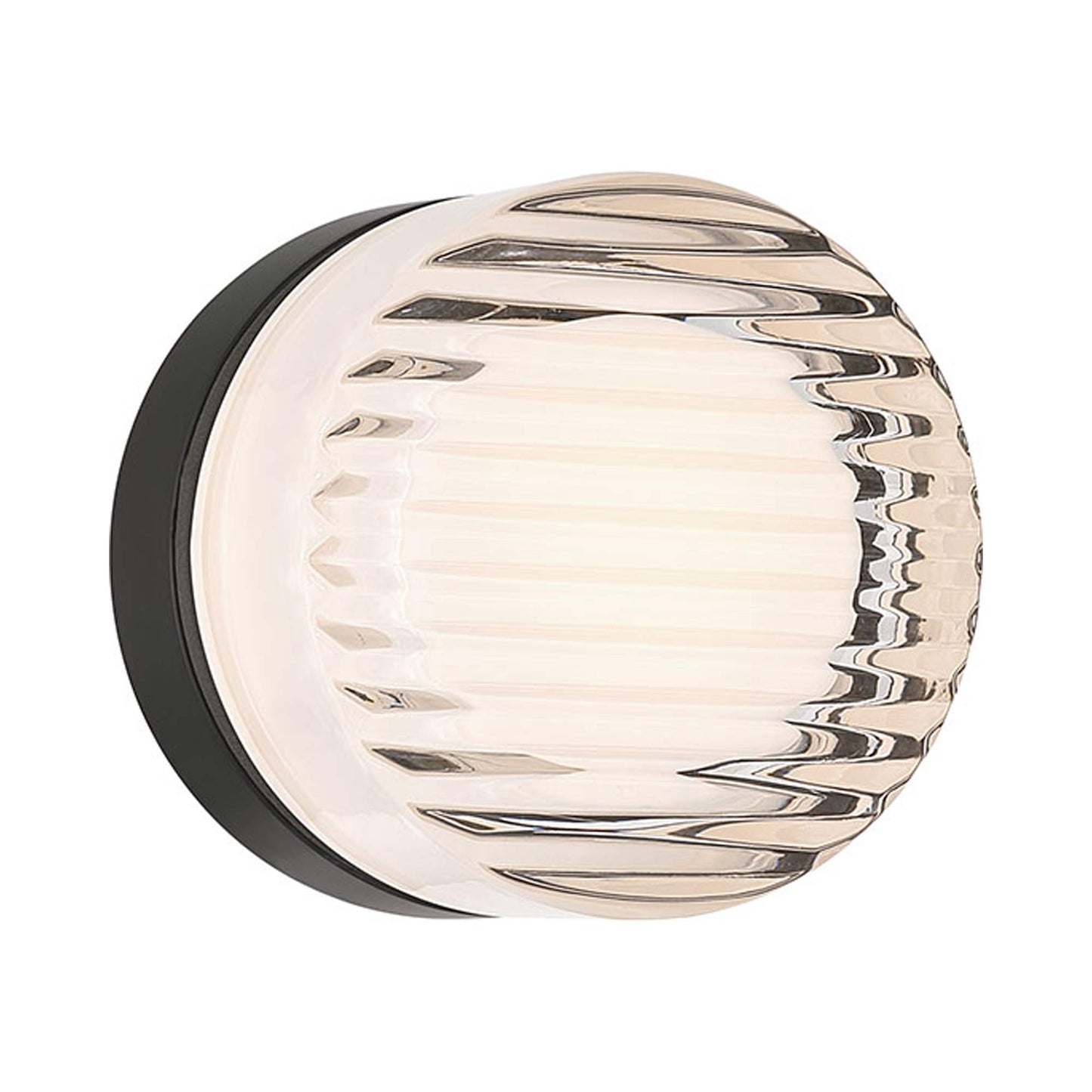 Sternn Round Outdoor LED Wall Light in Clear Ribbed Glass.