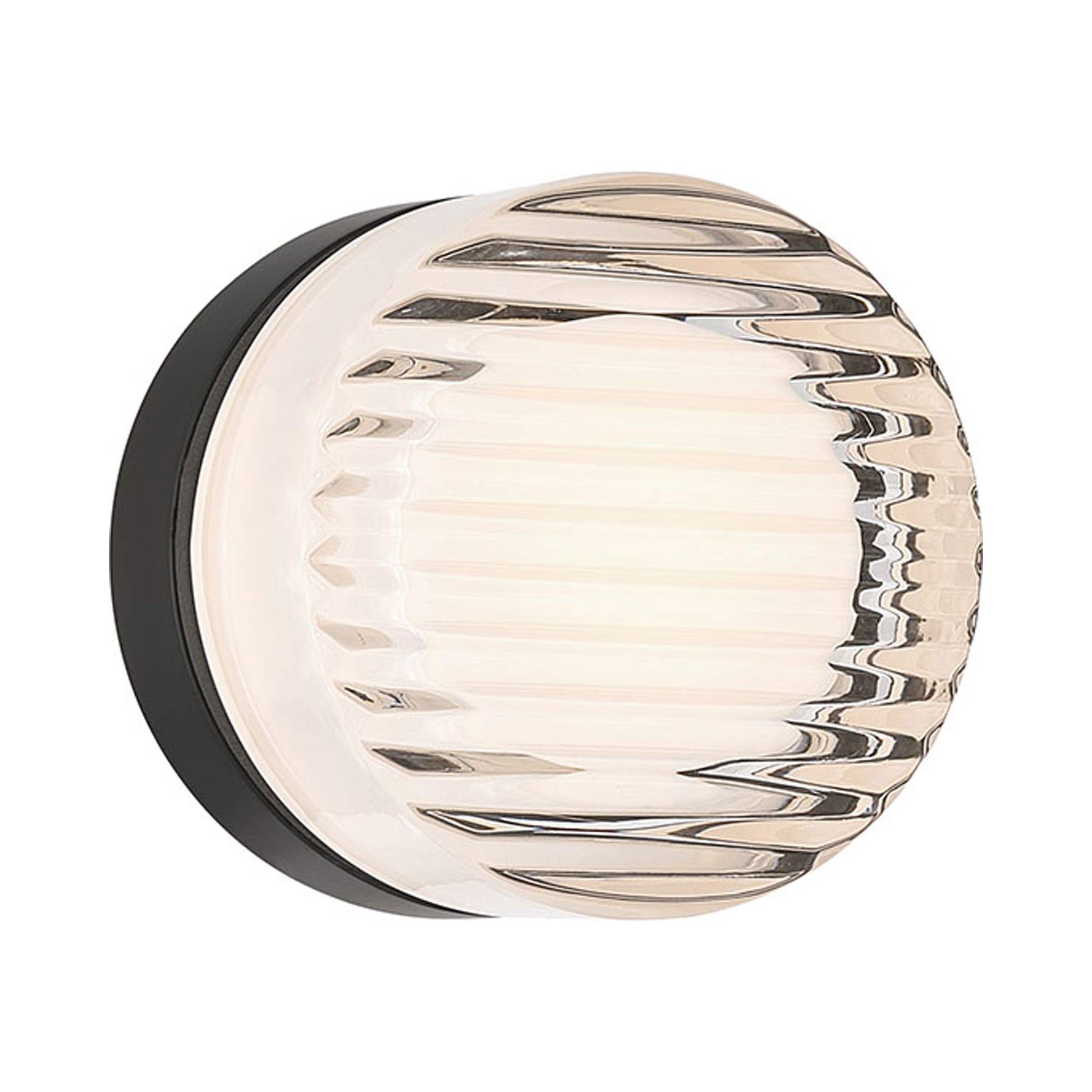 Sternn Round Outdoor LED Wall Light in Clear Ribbed Glass.