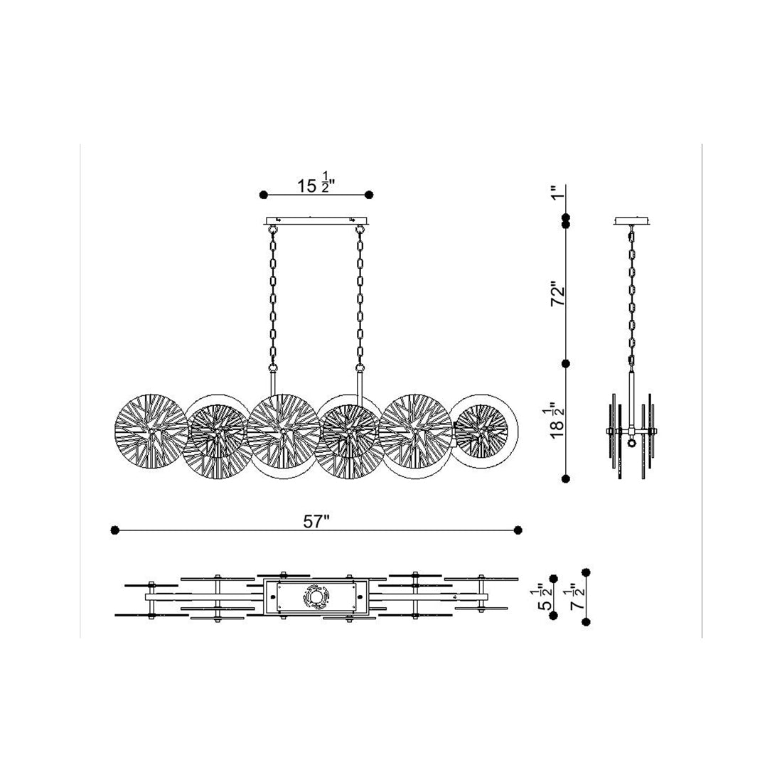 Sue-Anne Linear Chandelier - line drawing.