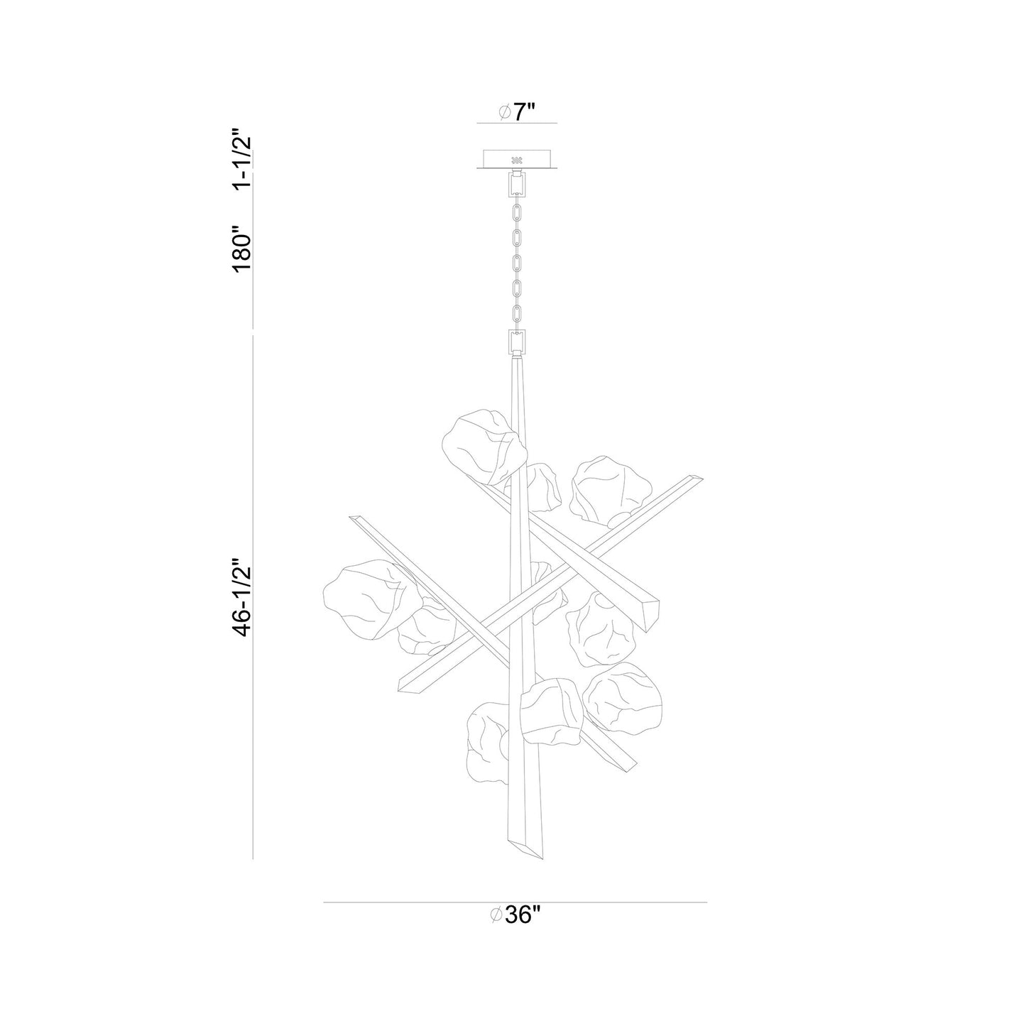 Thorah LED Chandelier - line drawing.