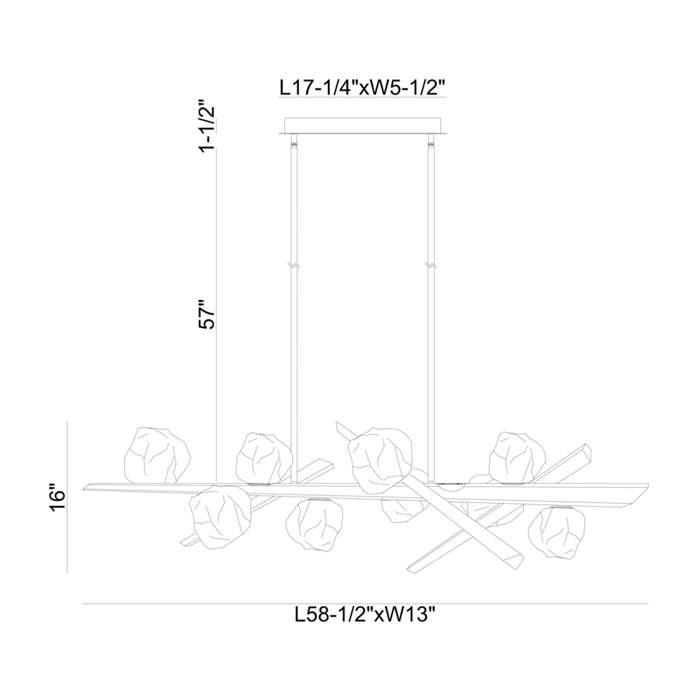 Thorah LED Linear Chandelier - line drawing.