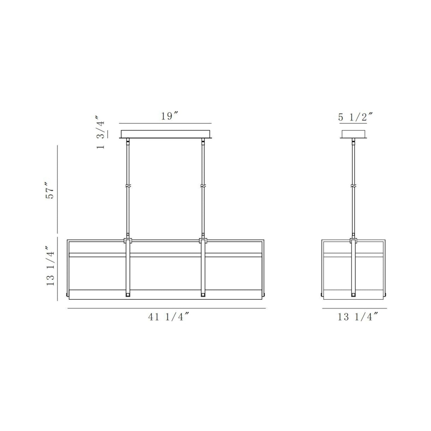 Tye Linear LED Chandelier - line drawing.