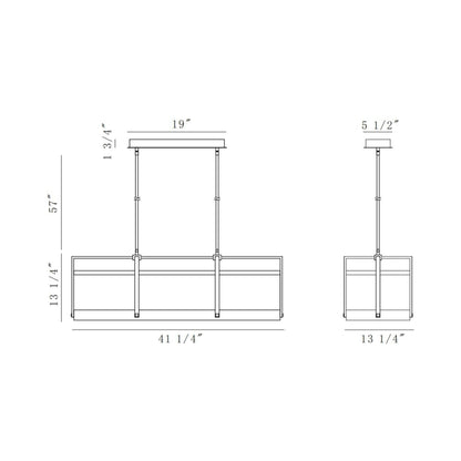 Tye Linear LED Chandelier - line drawing.
