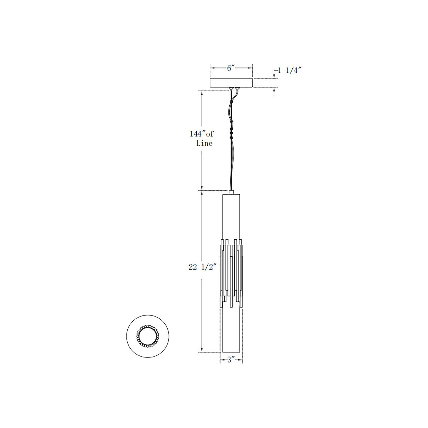 Venna LED Pendant Light - line drawing.