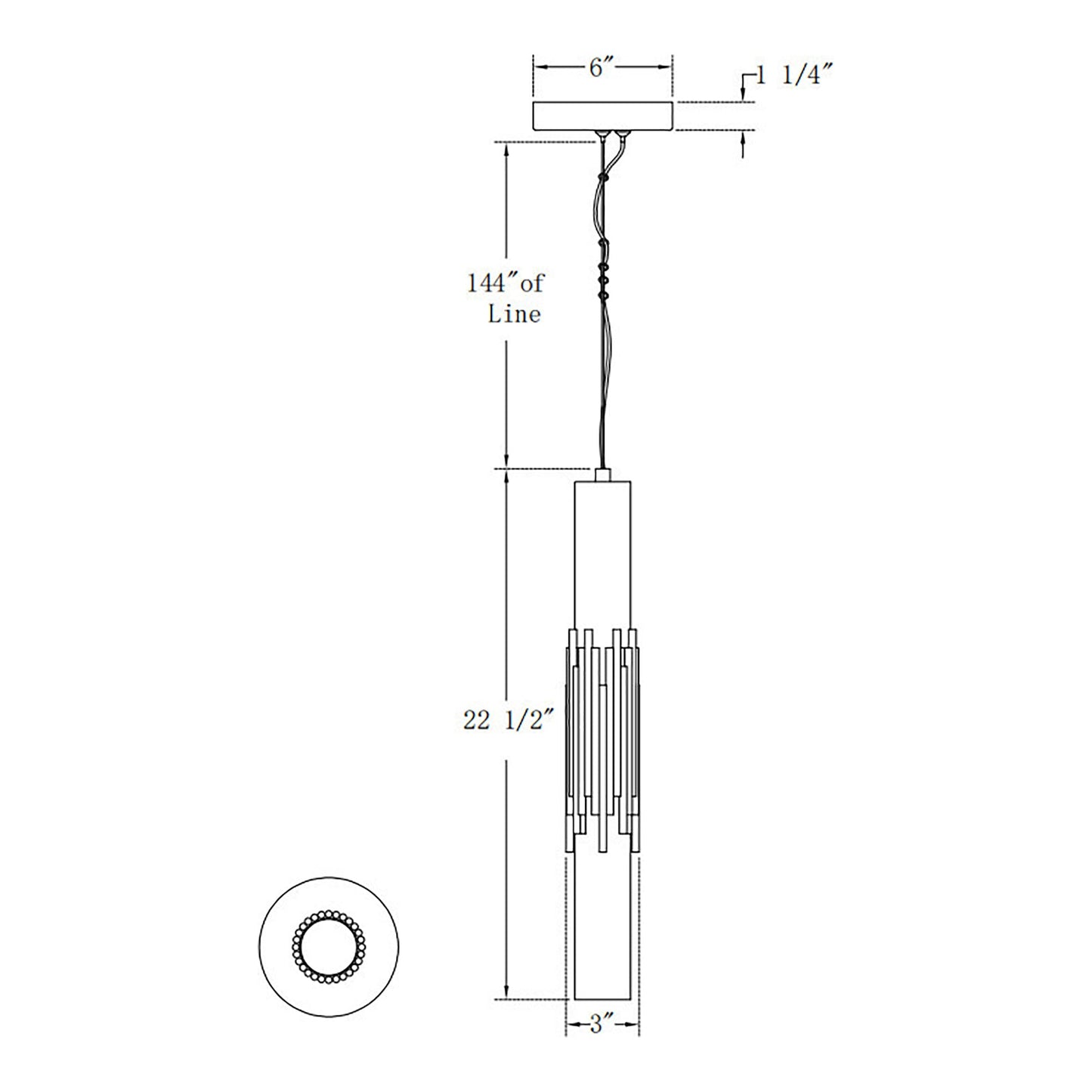 Venna LED Pendant Light - line drawing.