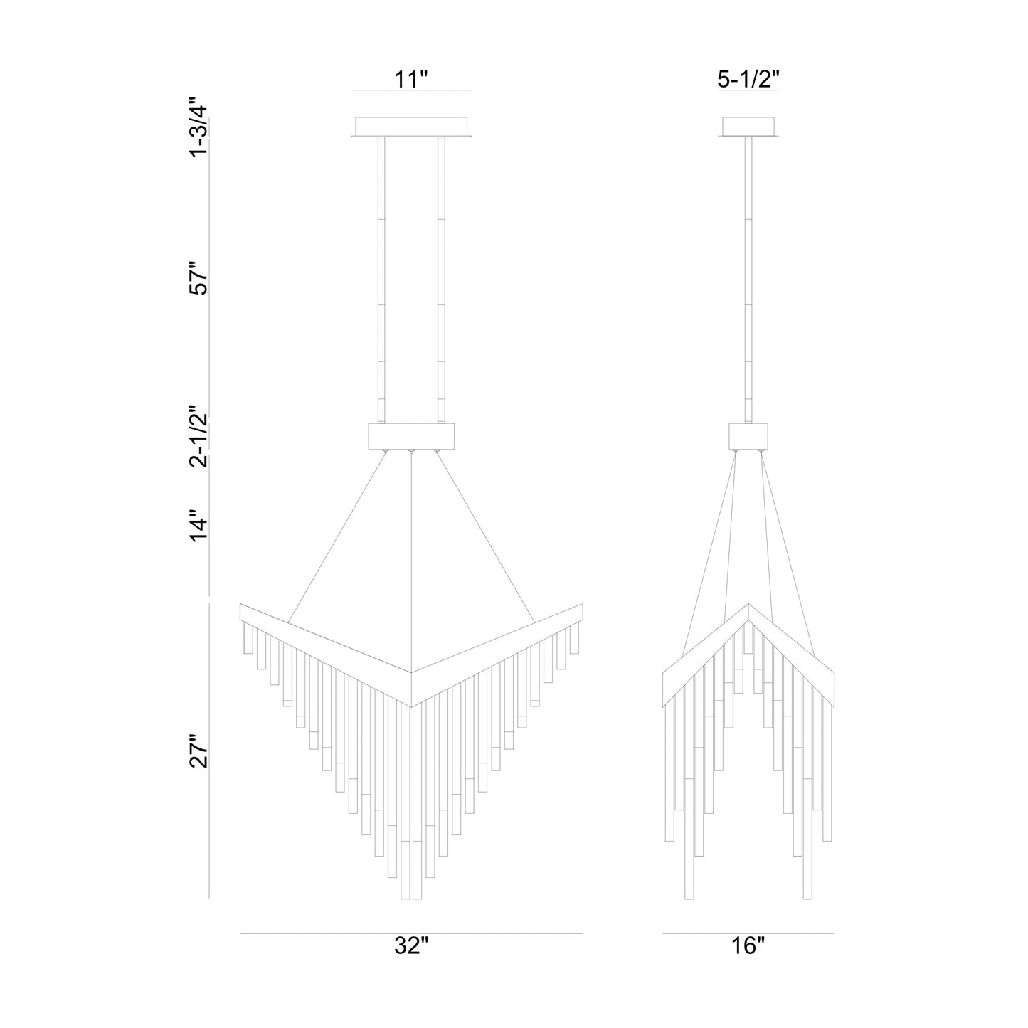 Vivien LED Chandelier - line drawing.