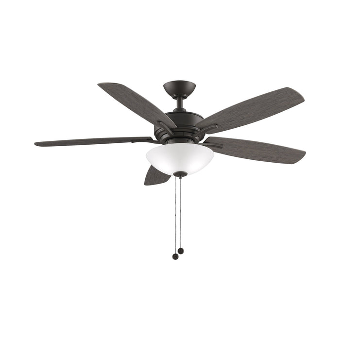 Aire Deluxe Indoor Ceiling Fan in Matte Greige (Weathered Wood) (With Light Lit).