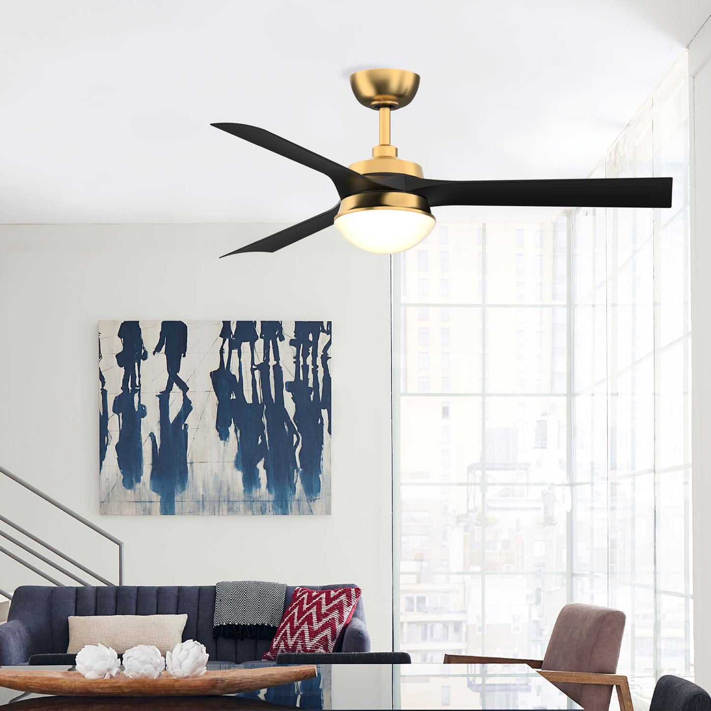 Barlow Indoor / Outdoor LED Ceiling Fan in living room.