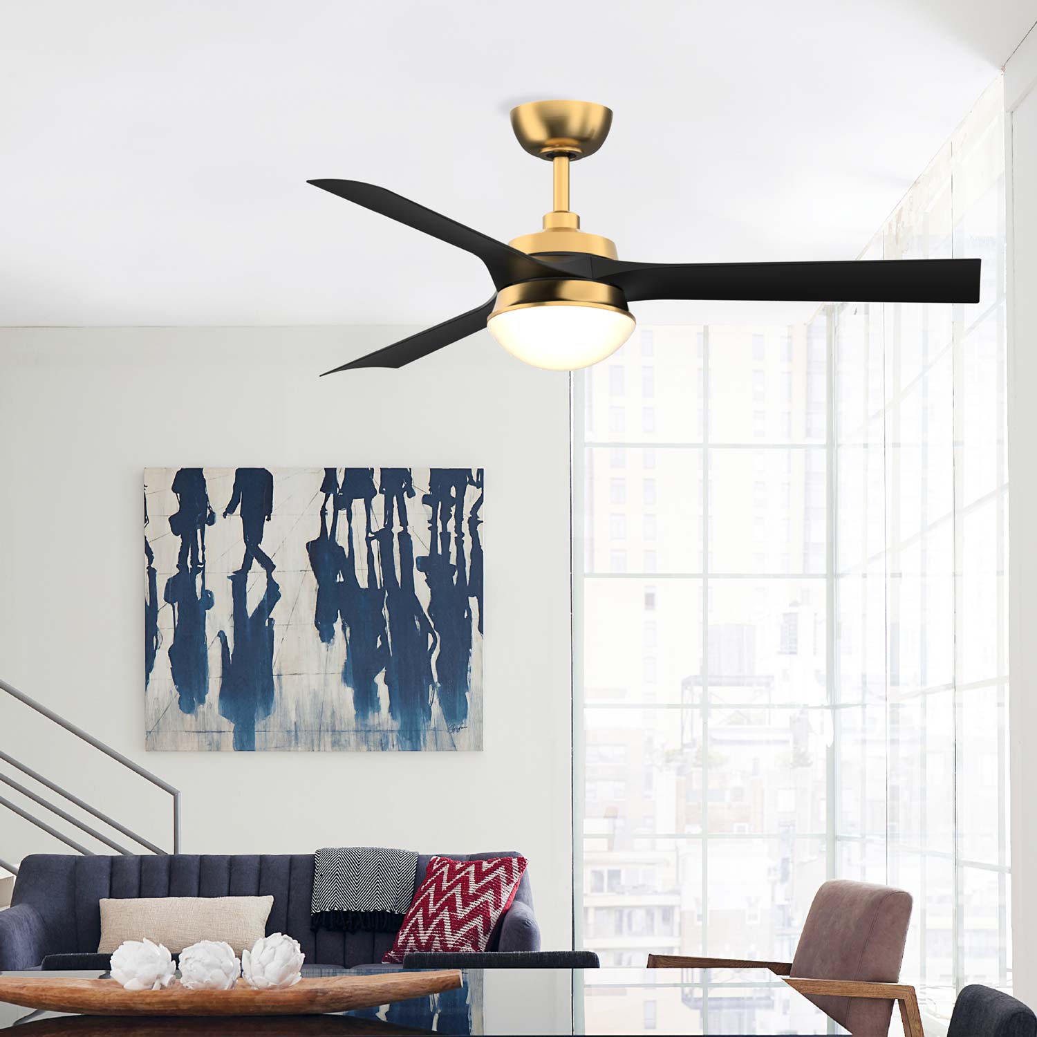 Barlow Indoor / Outdoor LED Ceiling Fan in living room.
