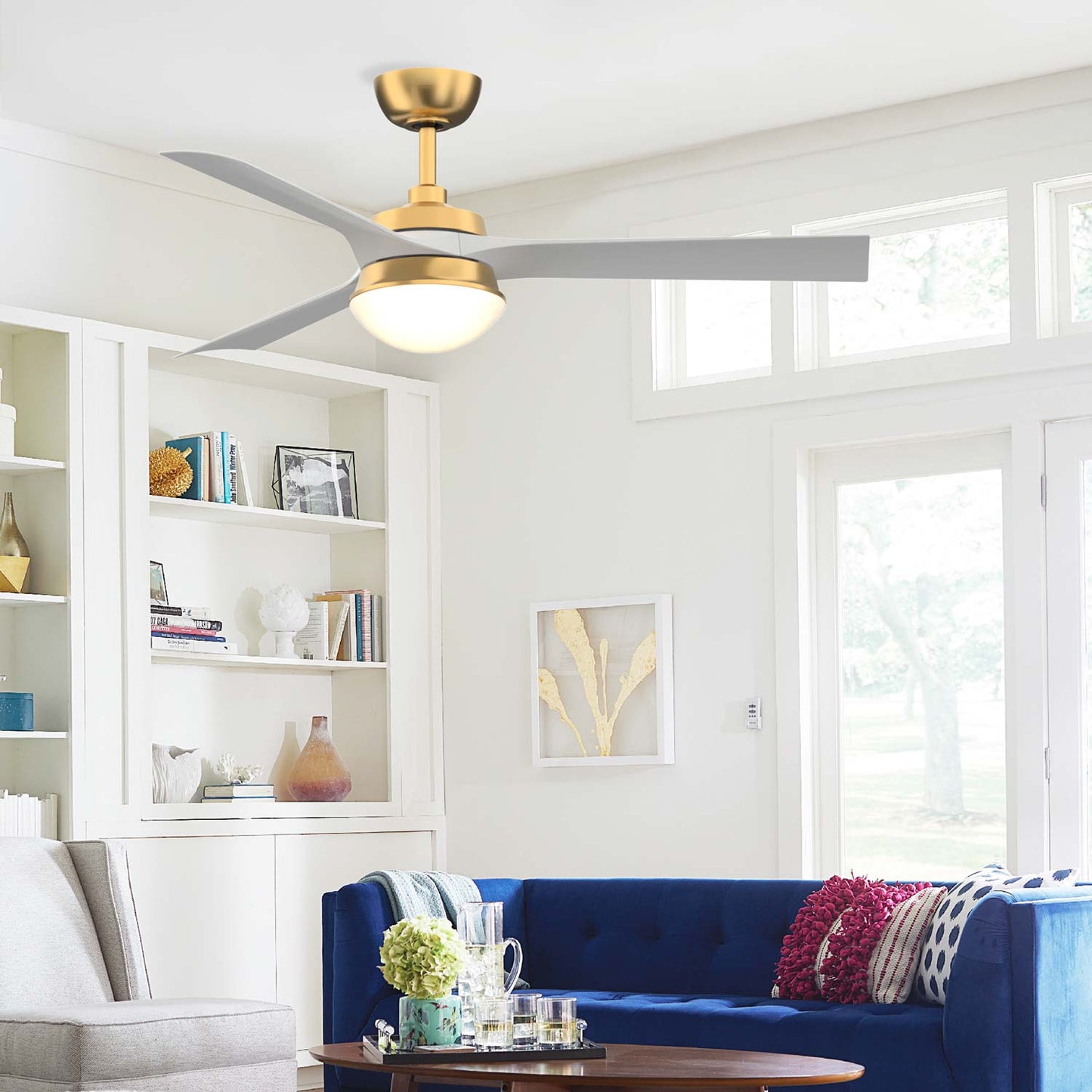 Barlow Indoor / Outdoor LED Ceiling Fan in living room.