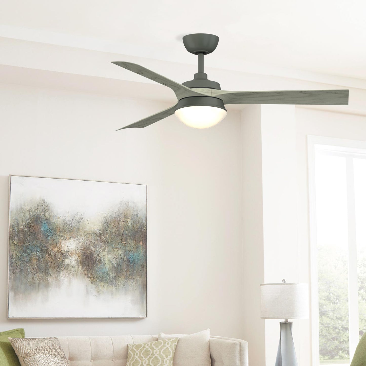 Barlow Indoor / Outdoor LED Ceiling Fan in living room.