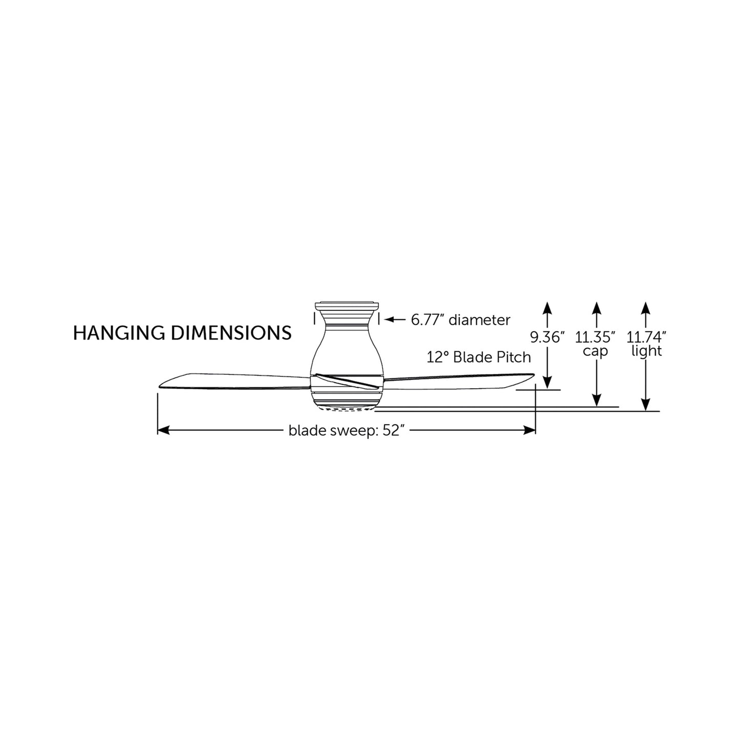 Hugh Outdoor LED Ceiling Fan - line drawing.