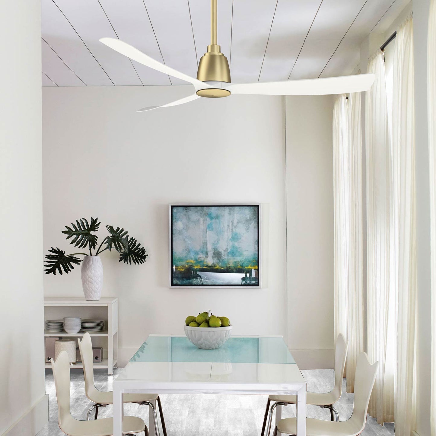 Kute Indoor / Outdoor Ceiling Fan in dining room.