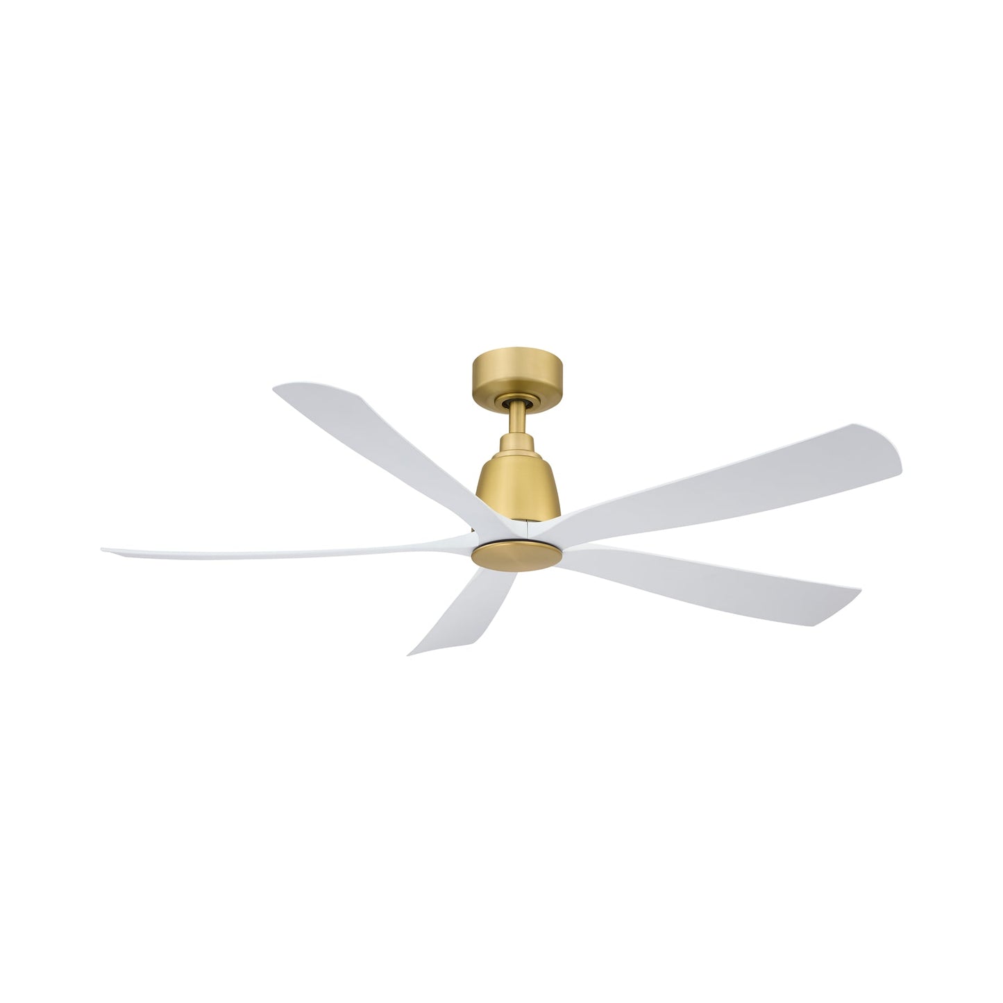 Kute5 Outdoor Ceiling Fan in Brushed Satin Brass (Matte White Blade).