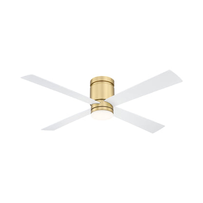 Kwartet Outdoor LED Ceiling Fan in Brushed Satin Brass.