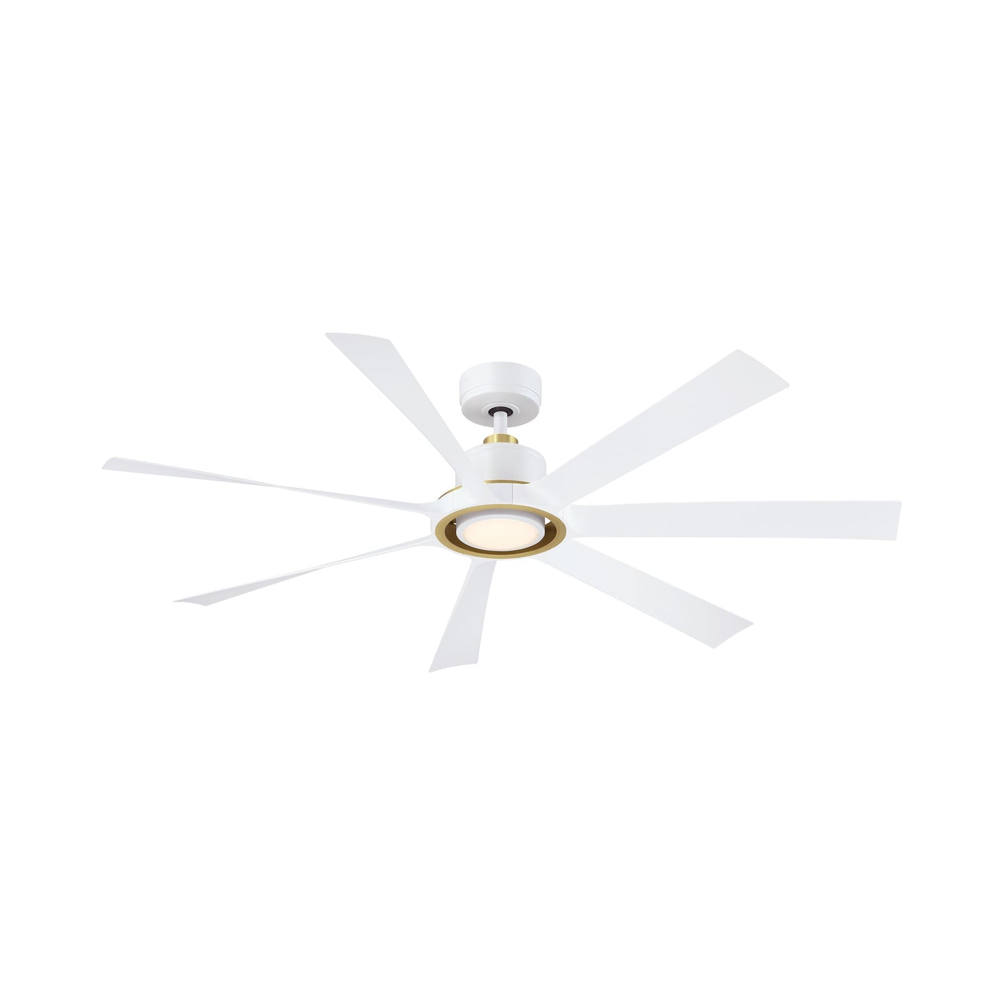 Lenzi Indoor / Outdoor LED Ceiling Fan in Matte White/Brushed Satin Brass/Matte White.