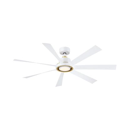 Lenzi Indoor / Outdoor LED Ceiling Fan in Matte White/Brushed Satin Brass/Matte White.