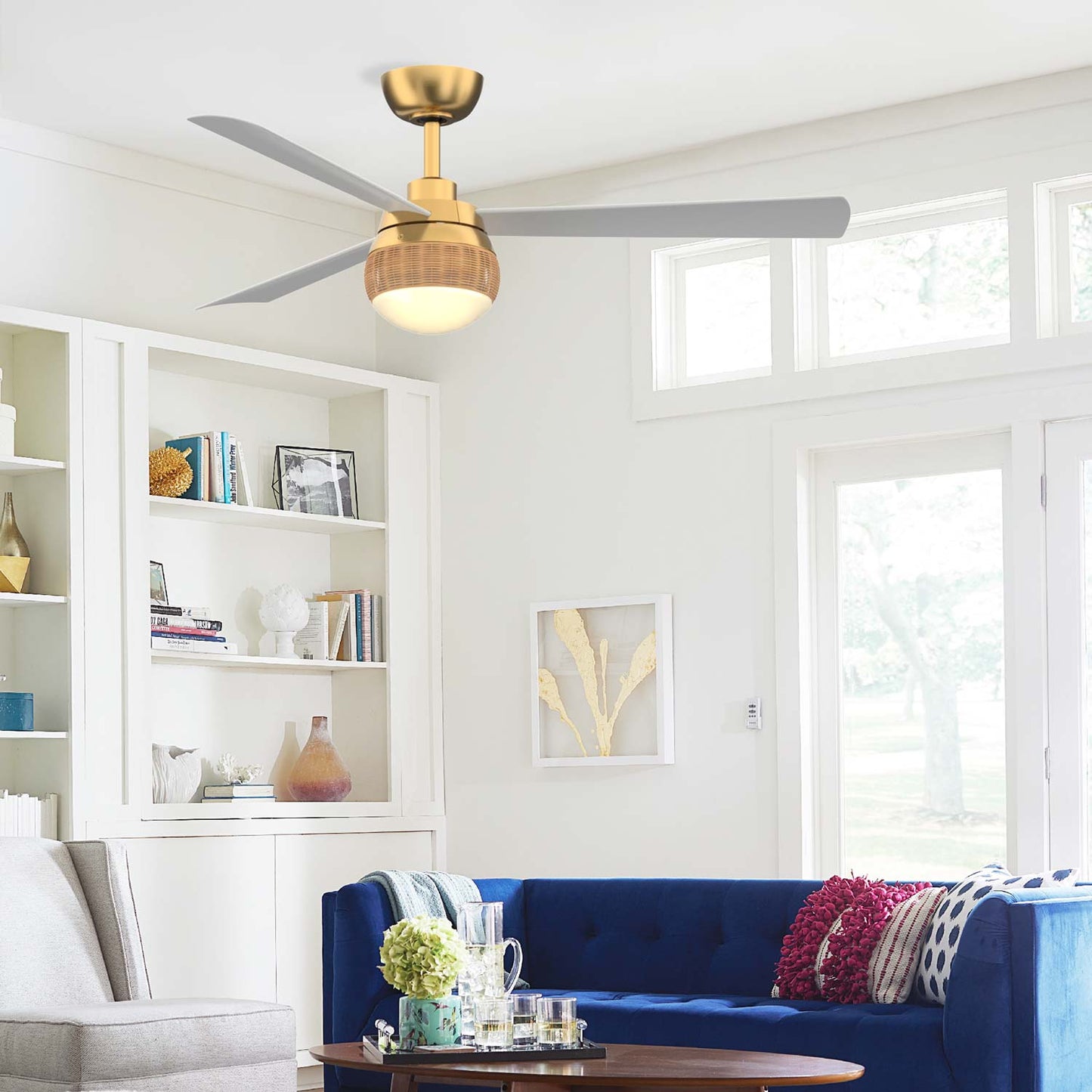 Paget Indoor / Outdoor LED Ceiling Fan in living room.