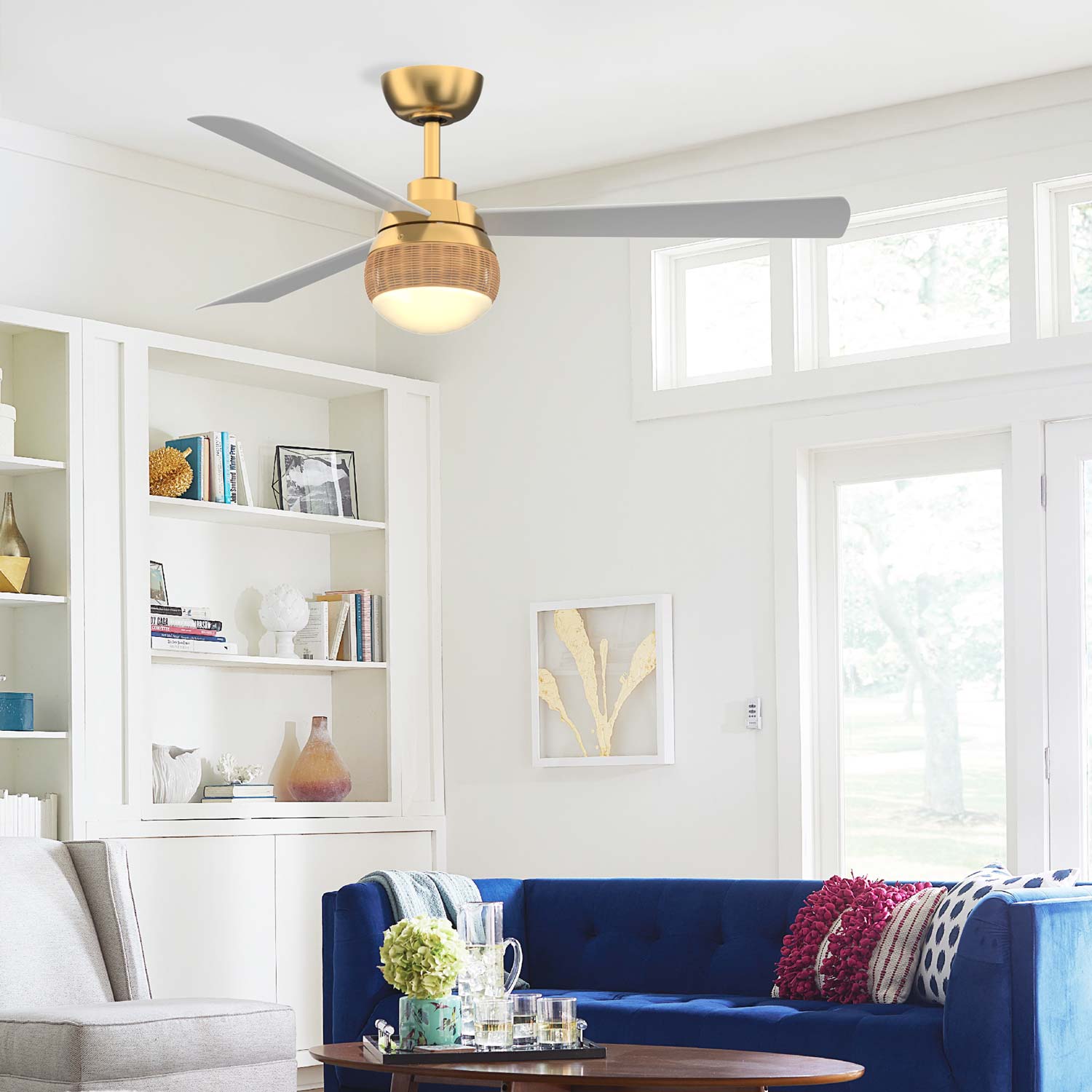 Paget Indoor / Outdoor LED Ceiling Fan in living room.