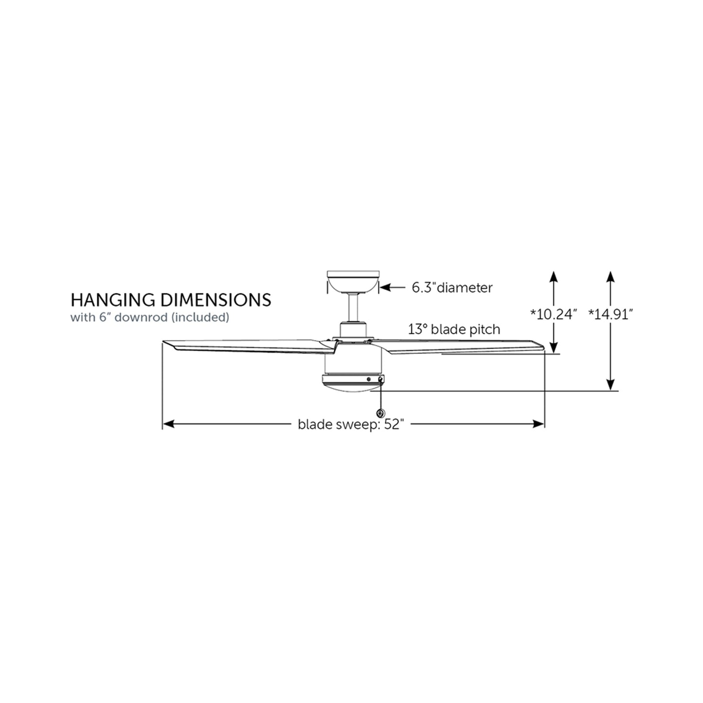PC/DC Outdoor Ceiling Fan - line drawing.
