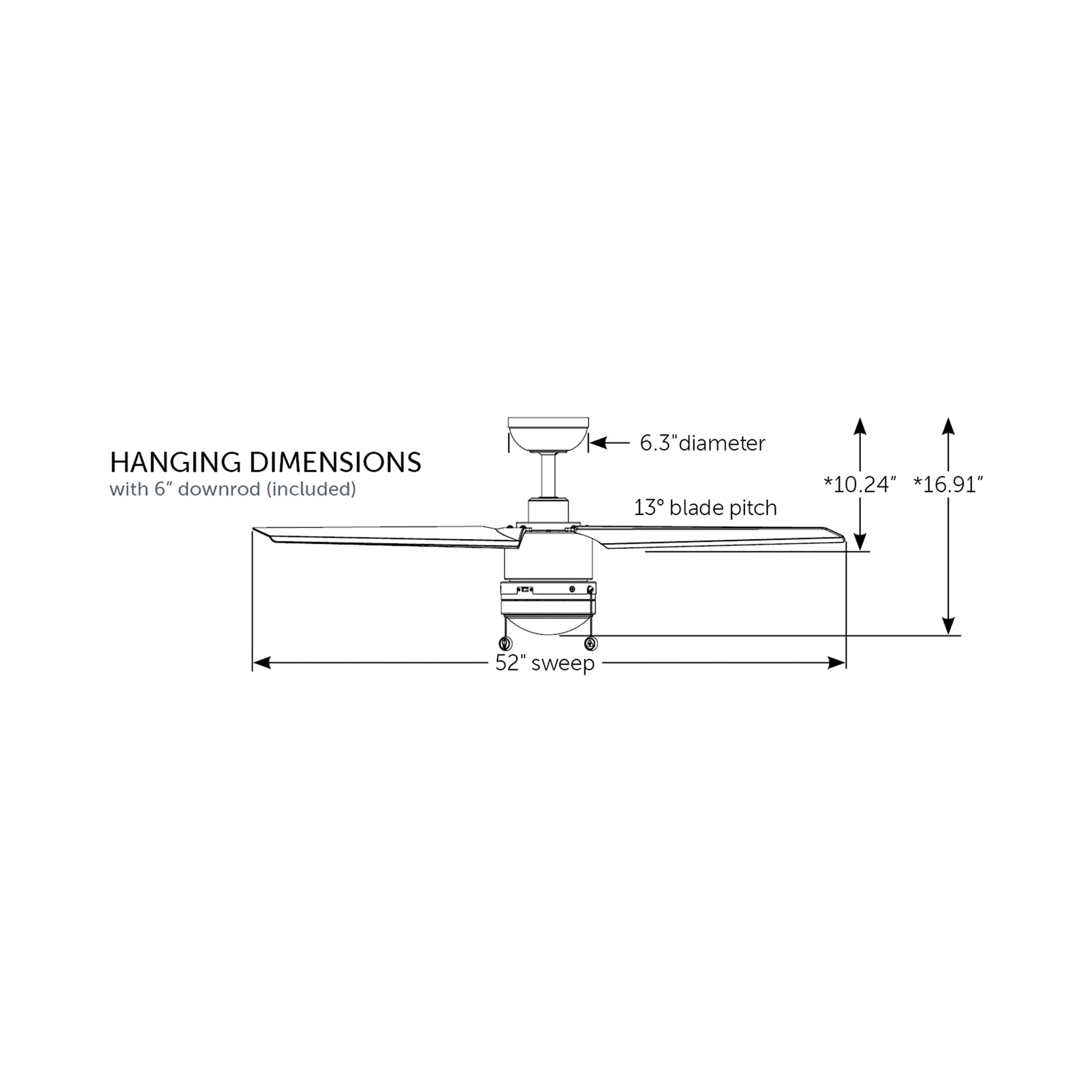PC/DC Outdoor Ceiling Fan - line drawing.