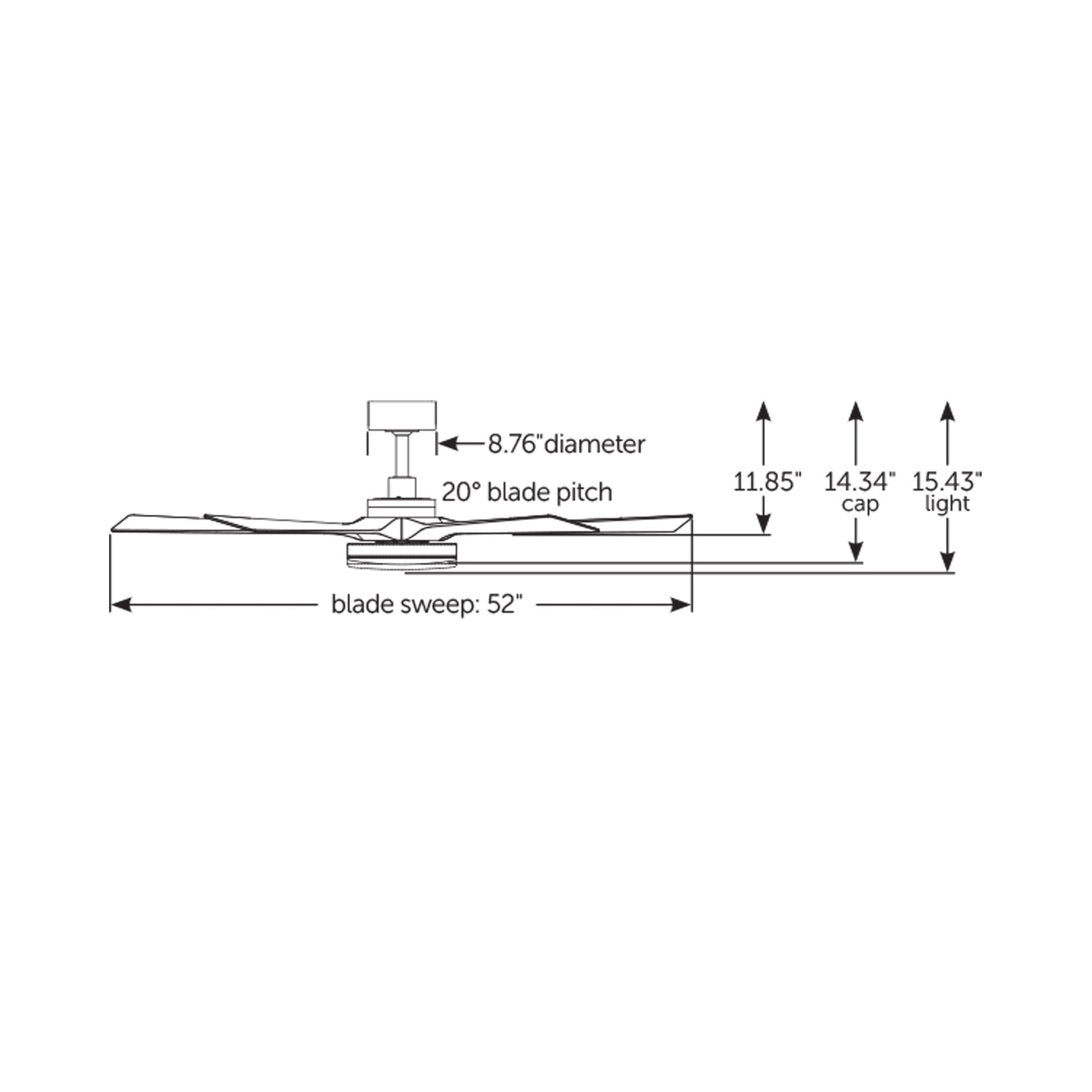 TorchAire Indoor / Outdoor LED Ceiling Fan - line drawing.