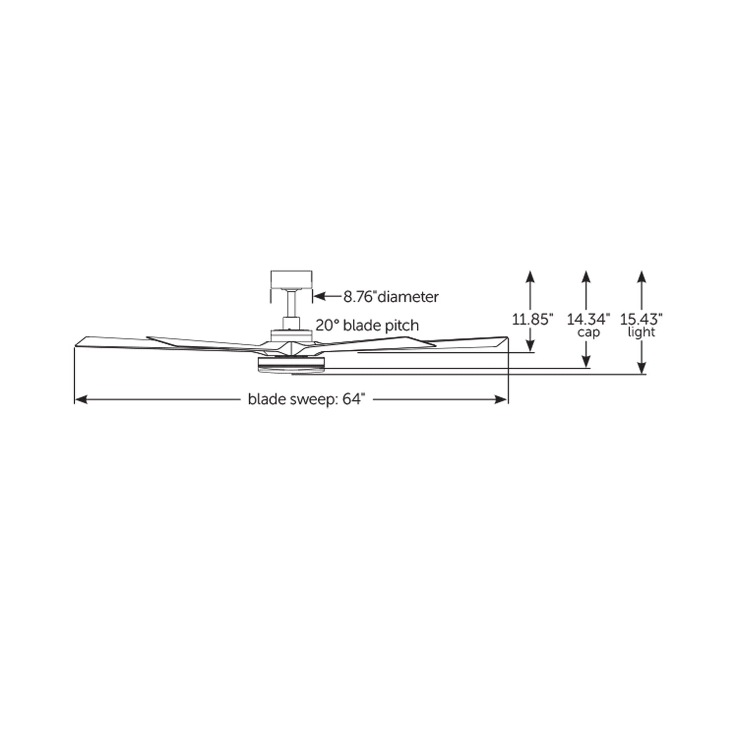 TorchAire Indoor / Outdoor LED Ceiling Fan - line drawing.