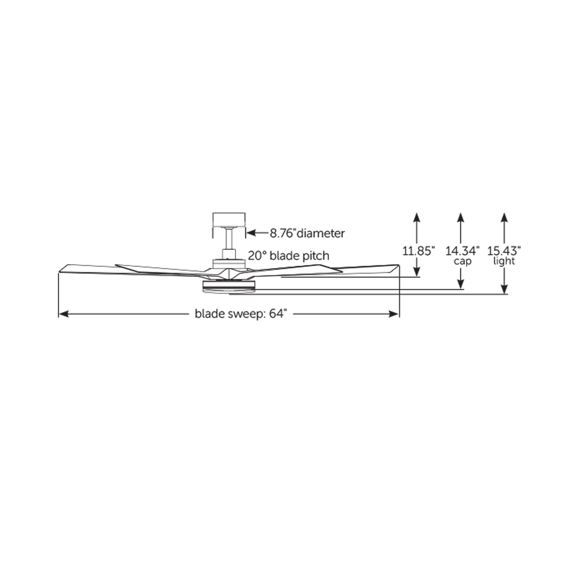 TorchAire Indoor / Outdoor LED Ceiling Fan - line drawing.