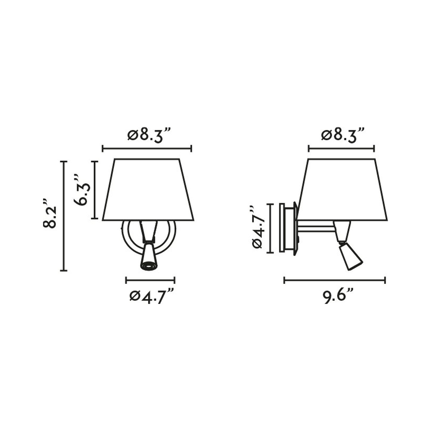 Conga Reader Wall Light - line drawing.